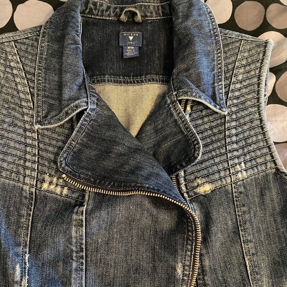 Guess Moto Jean Vest Motorcycle Blue Denim Jacket Vintage Kawaii Y2K Coat Biker - Picture 13 of 13